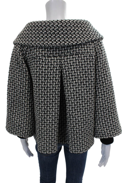 Magaschoni Collection Women Basic Jacket Black Wool Geometric 3/4 Sleeve Size S