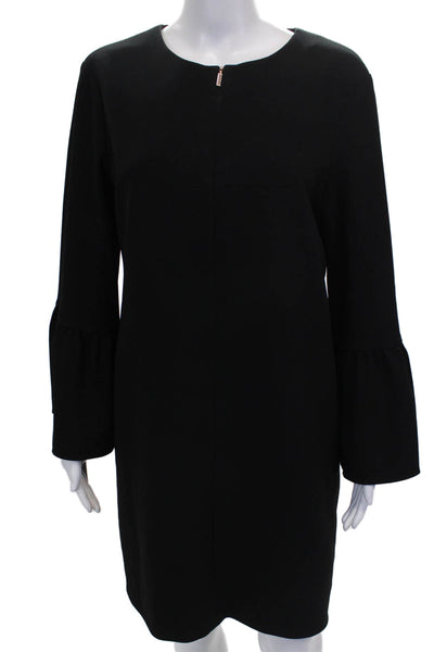 Tibi Women Shift Dress Black Long Sleeve Round Neck Zip Polyester Size 10