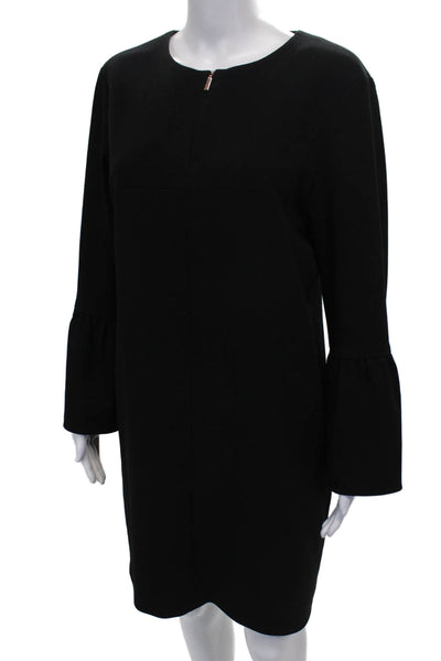 Tibi Women Shift Dress Black Long Sleeve Round Neck Zip Polyester Size 10
