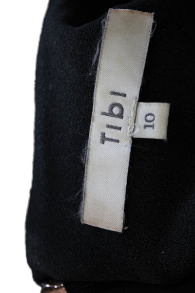 Tibi Women Shift Dress Black Long Sleeve Round Neck Zip Polyester Size 10