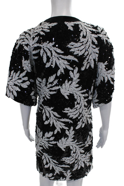 Jay Godfrey Women Wrap Dress Black Floral V Neck Tie Waist Half Sleeve Size 8