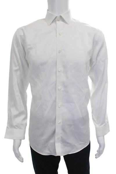 Kenneth Cole Reaction Mens Cotton Blend Button Up Shirt White Size 15 32-33