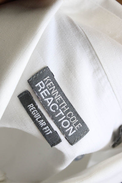 Kenneth Cole Reaction Mens Cotton Blend Button Up Shirt White Size 15 32-33