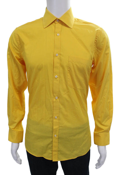 Beverly Hills Polo CLub Mens Solid Button Up Shirt Yellow Size S
