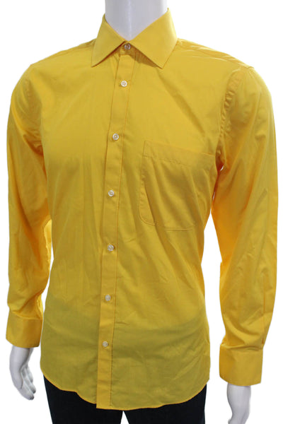 Beverly Hills Polo CLub Mens Solid Button Up Shirt Yellow Size S