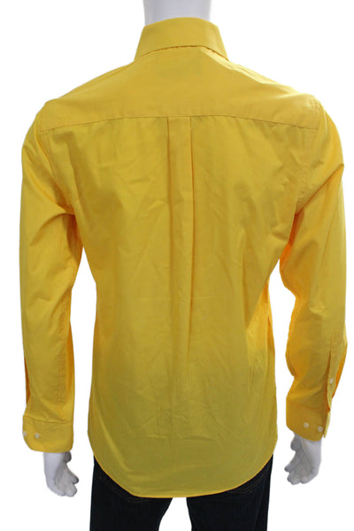 Beverly Hills Polo CLub Mens Solid Button Up Shirt Yellow Size S