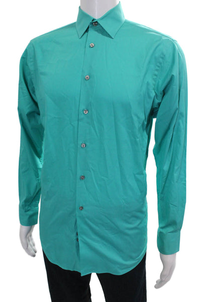 Calvin Klein Mens Solid Cotton Button Up Shirt Blue Size 16/32/33