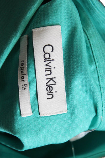 Calvin Klein Mens Solid Cotton Button Up Shirt Blue Size 16/32/33