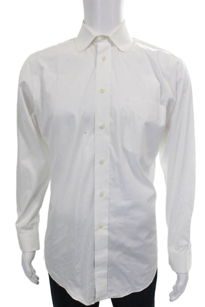 Paul Fredrick Mens Solid Cotton Button Up Shirt White Size 14.5-33