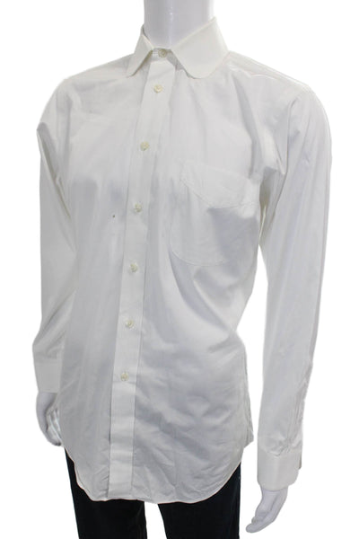 Paul Fredrick Mens Solid Cotton Button Up Shirt White Size 14.5-33