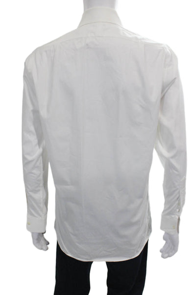 Paul Fredrick Mens Solid Cotton Button Up Shirt White Size 14.5-33
