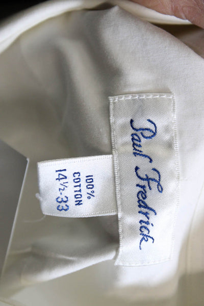 Paul Fredrick Mens Solid Cotton Button Up Shirt White Size 14.5-33