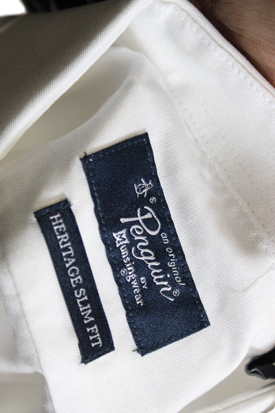 Penguin Mens Solid Cotton Button Up Shirt White Size 15.5 32/33