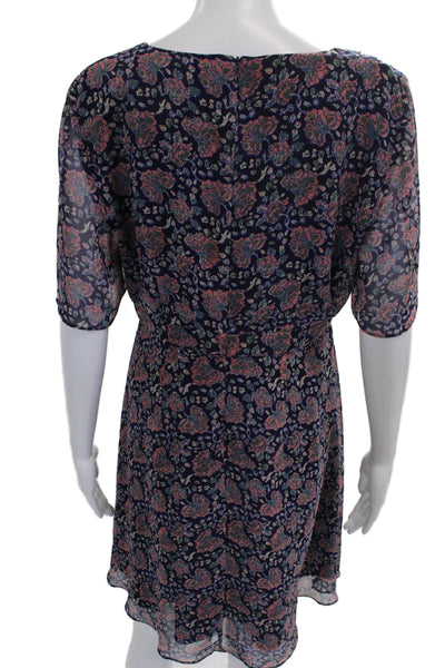 Madewell Women Blue Floral Wrap Dress V-Neck Short Sleeve Knee Length Size 8