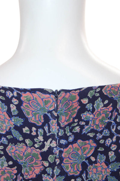 Madewell Women Blue Floral Wrap Dress V-Neck Short Sleeve Knee Length Size 8