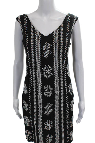 Nanette Lepore Womens Sheath Dress Black Linen V Neck Knee Length Size 10
