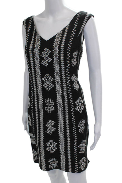 Nanette Lepore Womens Sheath Dress Black Linen V Neck Knee Length Size 10