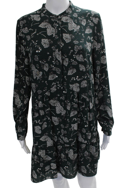 Whistles Womens Green Floral Shirt Dress Long Sleeve Knee Length Size 8