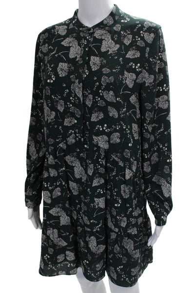 Whistles Womens Green Floral Shirt Dress Long Sleeve Knee Length Size 8