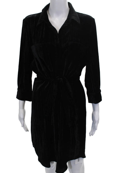L'Agence Womens Black Velvet Shirt Dress Long Sleeve Size M