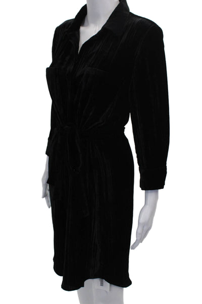 L'Agence Womens Black Velvet Shirt Dress Long Sleeve Size M