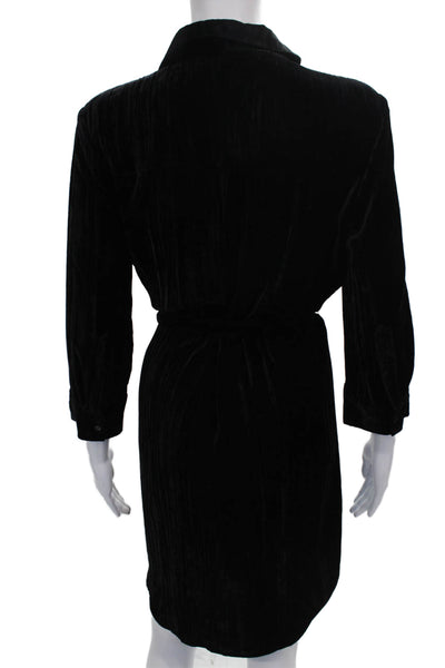L'Agence Womens Black Velvet Shirt Dress Long Sleeve Size M