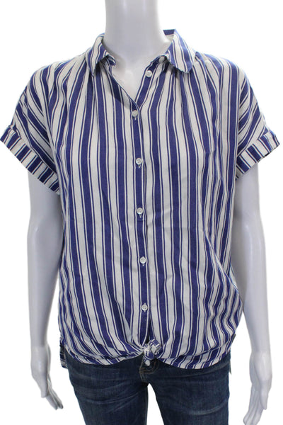 Madewell Women Striped Cotton Collared Short Sleeve Blouse Size S