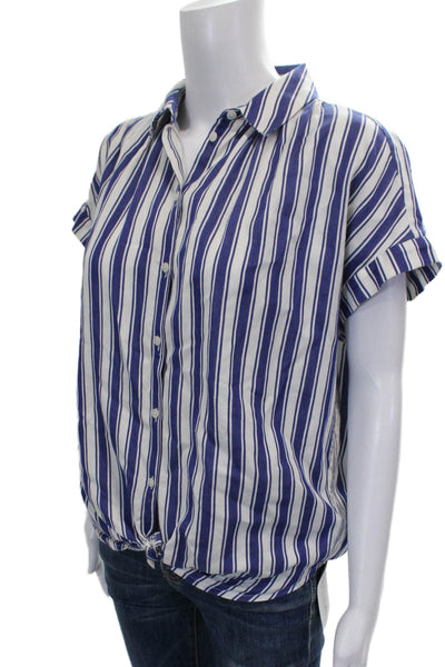 Madewell Women Striped Cotton Collared Short Sleeve Blouse Size S
