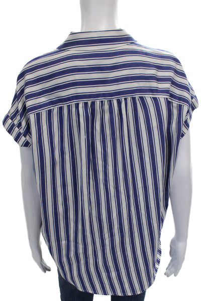 Madewell Women Striped Cotton Collared Short Sleeve Blouse Size S