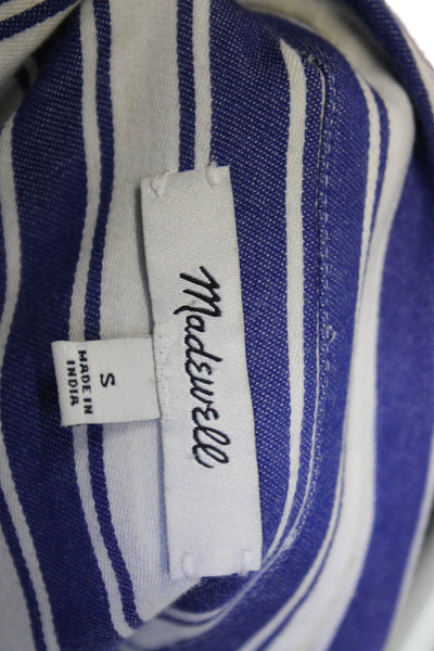 Madewell Women Striped Cotton Collared Short Sleeve Blouse Size S