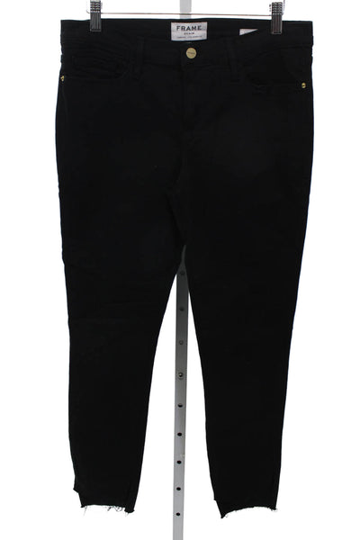 Frame Women Ankle Jeans Black Mid Rise Button Cotton Solid Size 31