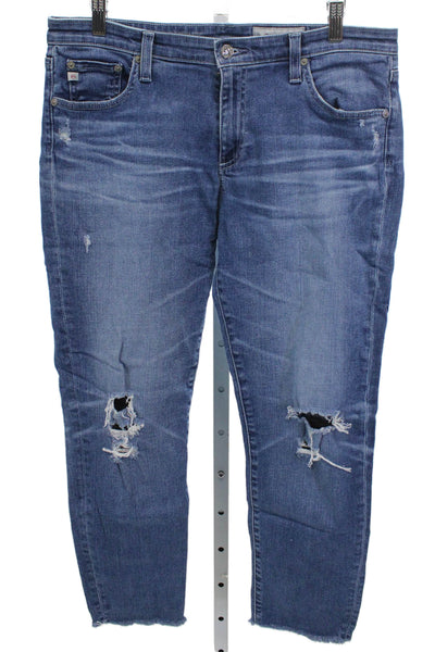 AG-ED Denim Womens Ankle Jeans Blue Low Rise Button Cotton Blend Size 32