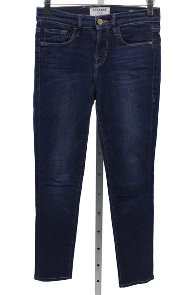 Frame Denim Womens Skinny Blue Jeans Cotton Blend Button Mid Rise Size 24