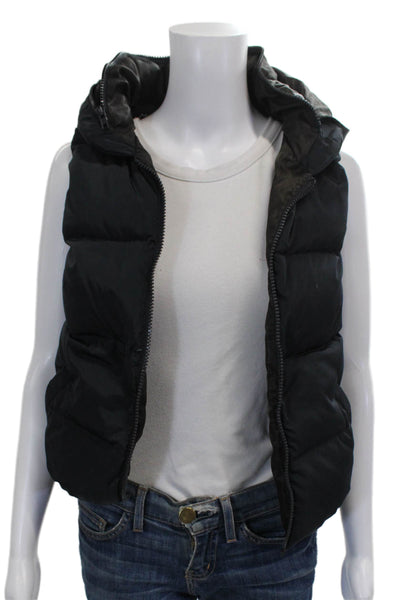 Zara Basic Women Puffer Vest Black Zip Polyester Sleeveless Size S