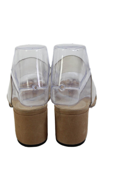 Schutz Womens Double Strap Slide On Sandal Heels Clear Beige Size 5.5 B