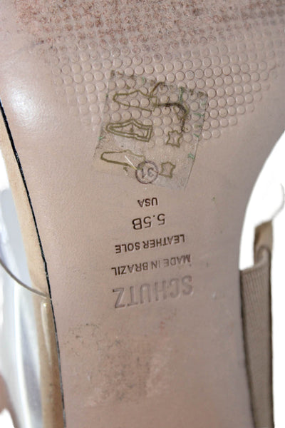 Schutz Womens Double Strap Slide On Sandal Heels Clear Beige Size 5.5 B