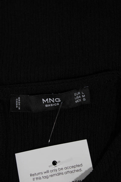 MNG Women Basic Sleeveless Tank Top Black Round Neck Polyester Size L