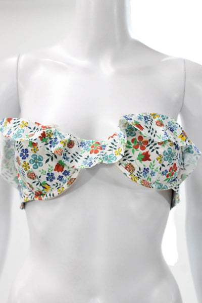 J Crew Women Floral Multicolor Nylon Bikini Top Size S