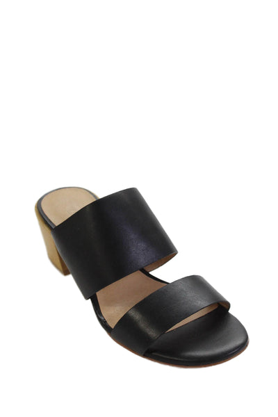Madewell Womens Leather Double Strap Heeled Sandals Black Size 5.5