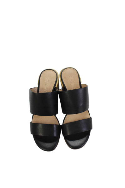 Madewell Womens Leather Double Strap Heeled Sandals Black Size 5.5