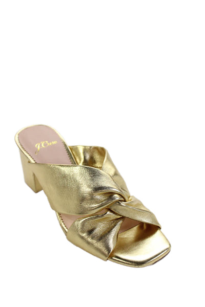 J Crew Womens Leather Metallic Twist Detail Heeled Sandals Gold Size 5.5
