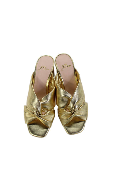 J Crew Womens Leather Metallic Twist Detail Heeled Sandals Gold Size 5.5