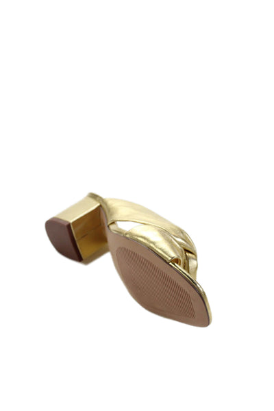 J Crew Womens Leather Metallic Twist Detail Heeled Sandals Gold Size 5.5