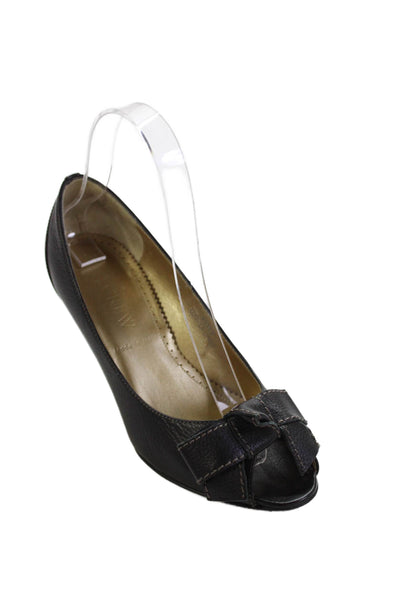 J Crew Womens Leather Open Toe Bow Accent Heels Black Size 5.5