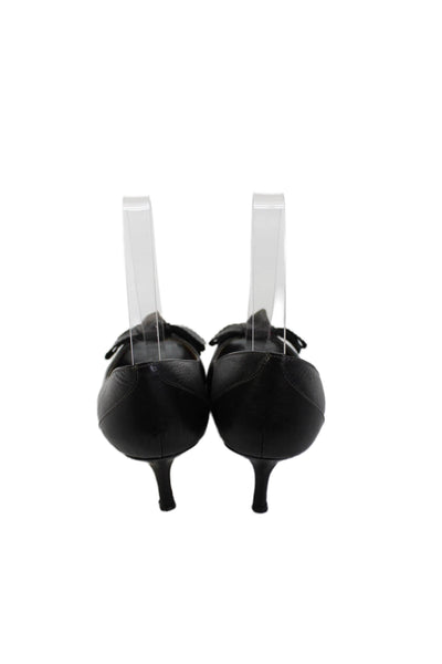 J Crew Womens Leather Open Toe Bow Accent Heels Black Size 5.5