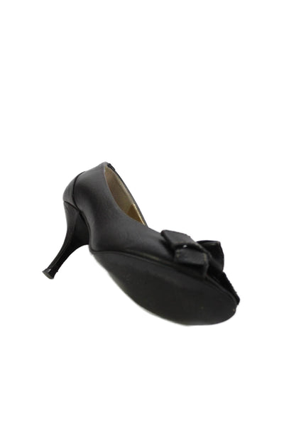 J Crew Womens Leather Open Toe Bow Accent Heels Black Size 5.5