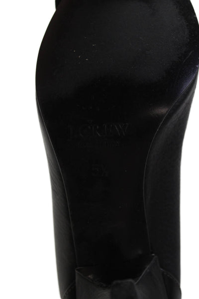 J Crew Womens Leather Open Toe Bow Accent Heels Black Size 5.5