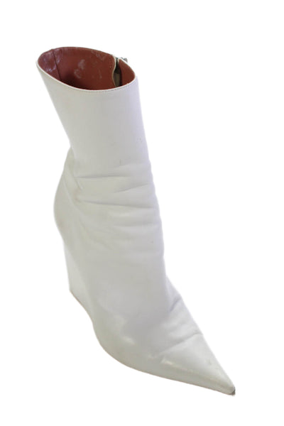 Amina Muaddi Womens Leather Pointed Toe Wedge Heel Ankle Boots White Size 37 7