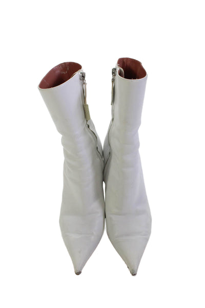 Amina Muaddi Womens Leather Pointed Toe Wedge Heel Ankle Boots White Size 37 7