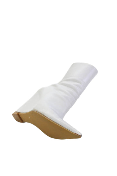 Amina Muaddi Womens Leather Pointed Toe Wedge Heel Ankle Boots White Size 37 7